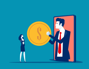 Bank evaluate characters for credit. Business cartoon vector illustration