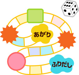 すごろくゲームの盤面とサイコロ