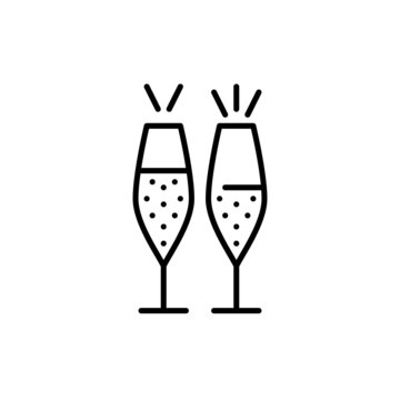 Vector champagne glasses. New year celebration, romantic party. Pixel perfect, editable stroke icons 