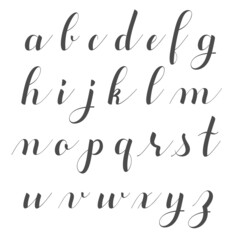Calligraphy alphabet. Handwritten font. Manuscript abc. English lowercase letters. Clean lines, easy to edit. Vector illustration.