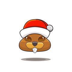 cute beaver wearing christmas hat, cute animal head wearing santa hat, cartoon character in kawaii and glossy style