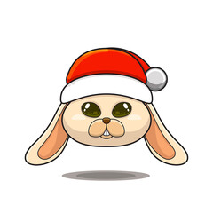 cute rabbit or bunny wearing christmas hat, cute animal head wearing santa hat, cartoon character in kawaii and glossy style