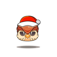 cute owl wearing christmas hat, cute animal head wearing santa hat, cartoon character in kawaii and glossy style