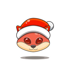 cute fox wearing christmas hat, cute animal head wearing santa hat, cartoon character in kawaii and glossy style