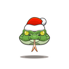 cute snake wearing christmas hat, cute animal head wearing santa hat, cartoon character in kawaii and glossy style