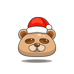 cute bear wearing christmas hat, cute animal head wearing santa hat, cartoon character in kawaii and glossy style