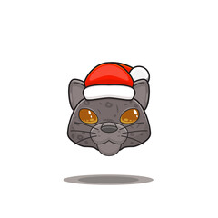 cute panther wearing christmas hat, cute animal head wearing santa hat, cartoon character in kawaii and glossy style