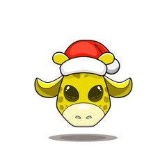 cute giraffe wearing christmas hat, cute animal head wearing santa hat, cartoon character in kawaii and glossy style