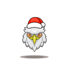 cute eagle wearing christmas hat, cute animal head wearing santa hat, cartoon character in kawaii and glossy style