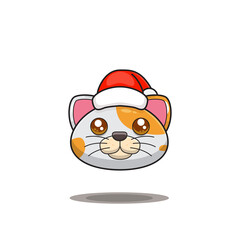 cute cat wearing christmas hat, cute animal head wearing santa hat, cartoon character in kawaii and glossy style