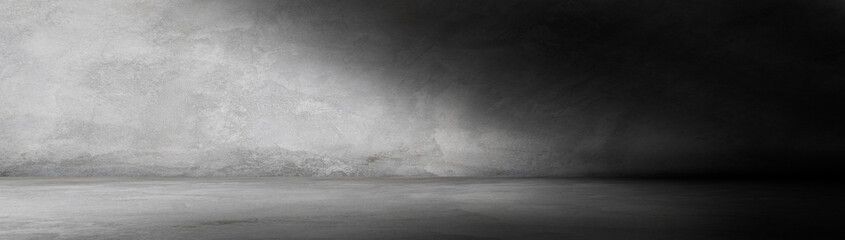 Panorama of Concrete Floor and Wall  Backgrounds, Empty Dark Room, use for Display Products.