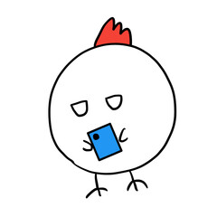 鶏がスマホで検索をしている