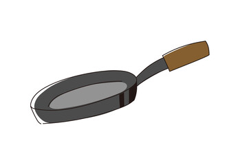 木の取っ手のついた鉄製のフライパン
