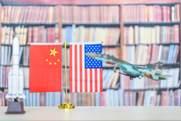 Country bilateral agreement, foreign affairs concept : Flags of China and United states of America,...