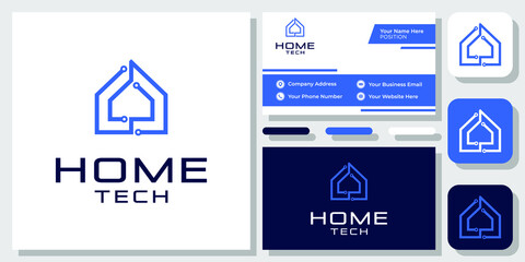 Home Technology Digital Data Smart House Network Modern Logo Design with Business Card Template