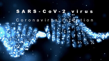 Effective text. Coronavirus infection. SARS-CoV-2 virus. White titles on a blue background. 3D illustration. For your projects, for information in social networks and advertising
