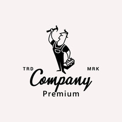 Service Repairman with Hammer Classic Logo Vector Icon Illustration