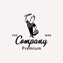 Service Repairman with Plumbing Wrench Classic Logo Vector Icon Illustration
