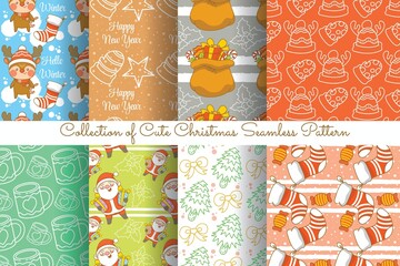 Set of collection cute christmas seamless pattern