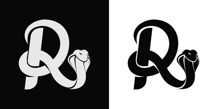 initial letter R, reptile logo with king cobra snake image with form jpg, ai, eps 10