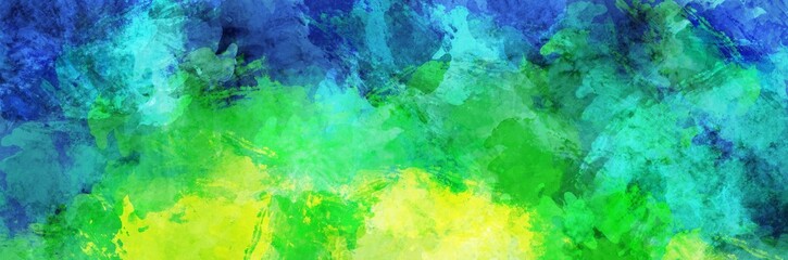 Fototapeta na wymiar Abstract background painting art with gradient blue green and yellow paint brush for presentation, website, thanksgiving party poster, wall decoration, or t-shirt design.