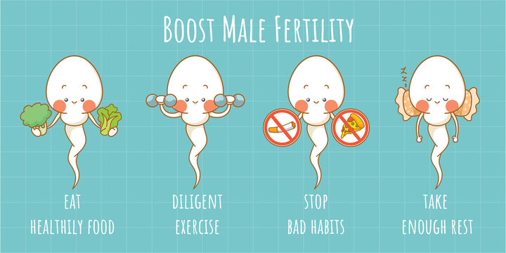 cute sperm cells with tips to boost male fertility