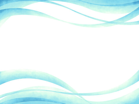 青い帯状のウェーブ上下背景素材イラスト手描き水彩風 © Akagi Shinobu