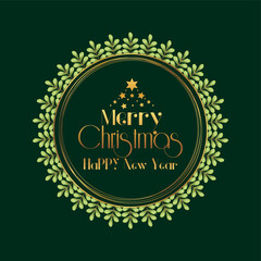 Watercolor illustration of merry christmas wreath with golden text