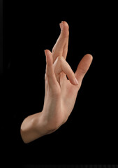 Sign Language Concept, shot of women hands on black background