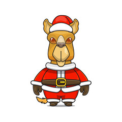cute animals, camel wearing christmas costumes, cute animals wearing santa clothes, cartoon characters in kawaii and shiny style.