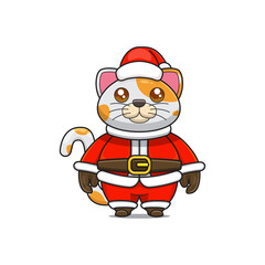 cute animals, cat wearing christmas costumes, cute animals wearing santa clothes, cartoon characters in kawaii and shiny style.