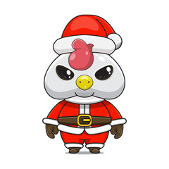 cute animals, chicken wearing christmas costumes, cute animals wearing santa clothes, cartoon characters in kawaii and shiny style.