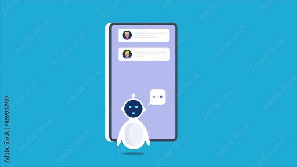 Poster chatbot assistant mobile app technology, smart chatbot helping customer, having dialog with people o