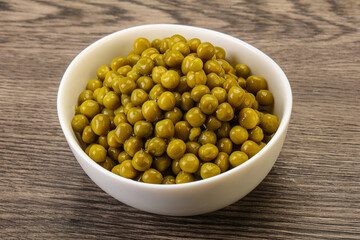 Marinated green pea in the bowl