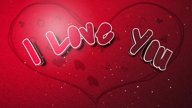 I Love you with fly gold glitters on big Valentine heart, motion holidays, romantic and love style background