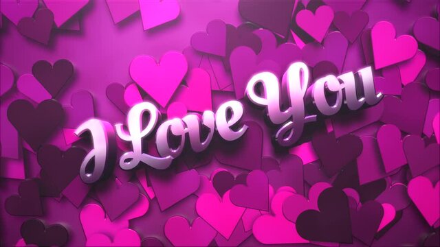 I Love you and pink hearts pattern, motion holidays, romantic and love style background