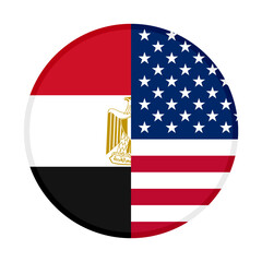 round icon with egypt and america flags isolated on white background


