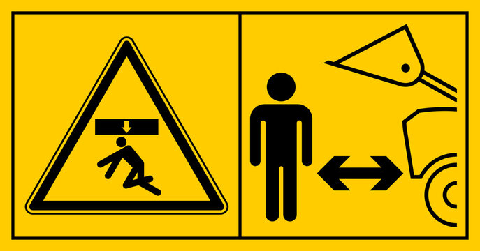 cmssn13 CombinationMachineSafetySignNew cmssn - mssn27mssn62h horizontal - Kennzeichnung ISO 11684 . Halten Sie sich nicht im Gefahrenbereich der Frontladerschwinge auf . Gefahr Radlader . g10868