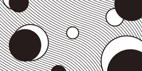 Black and white abstract minimalist background. Geometric illustration with circles.