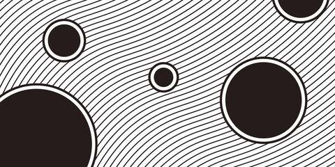 Black and white abstract minimalist background. Geometric illustration with circles.