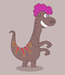 Pink lizard dinosaur with pink hair on profile with smile
