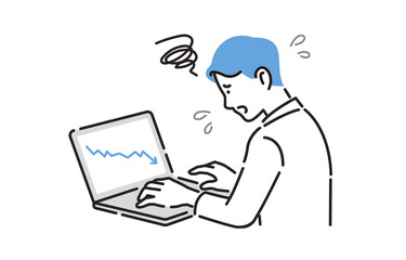 パソコンを見てガッカリする男性