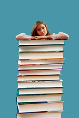 young woman with books. Reading, education and world book day concept