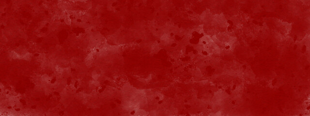 Christmas concept. Gradient red water color brush strokes with splatter. Abstract texture, wide panorama background. Backdrop for templates, overlay, montage, banners. No props, copy space.