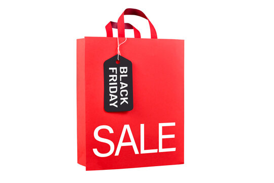 Red Black Friday sale shopping bag on white background