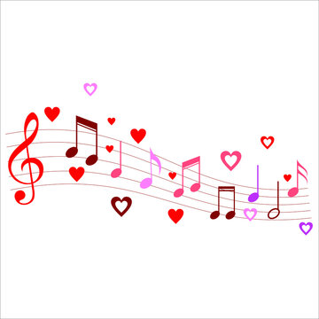 musical notes background with hearts or love sign