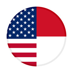 round icon with america and indonesia flags isolated on white background