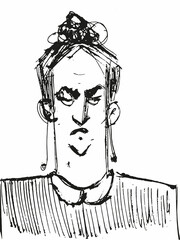 sketch portrait of funny pretty middle aged woman isolated on white