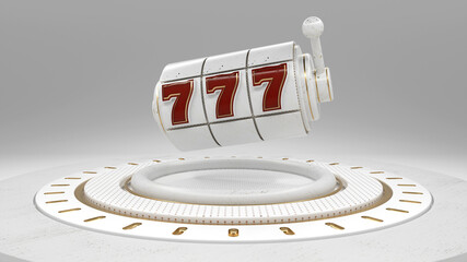777 White Slot Machine With Golden Lines. Jackpot And Fortune. Luxury Slot Machine Concept - 3D Illustration