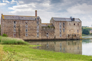 Saint Pere. France. 06-27-2021. Huge tide water mill at La Rance estuary. Brittany. France.